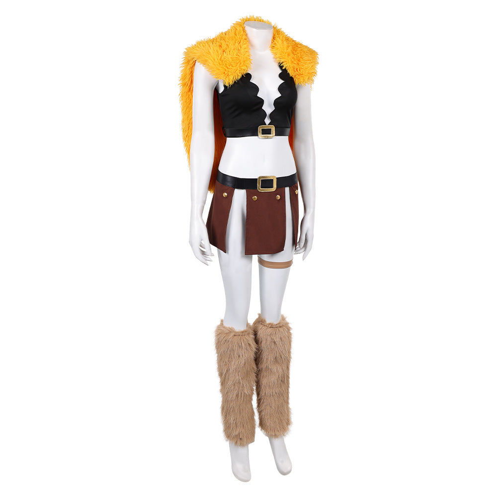 Cosplay Costume Nami One Piece Live Action 2(2026) TV Cosplay Tenue Noire et Brune avec Châle Jaune Femme