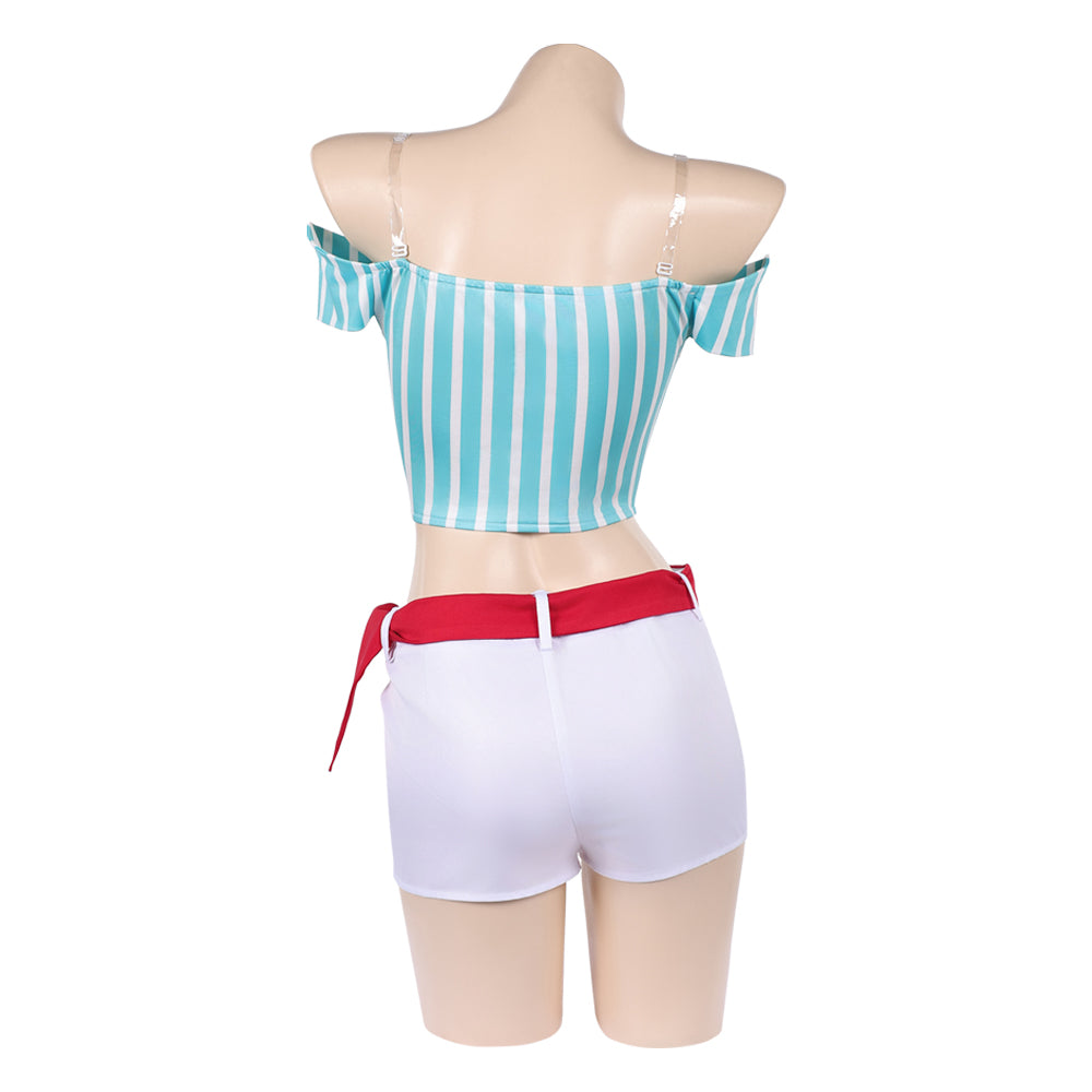 Cosplay Costume Nami One Piece Whole Cake Island Arc Anime Cosplay Tenue Bleue et Blanche Femme