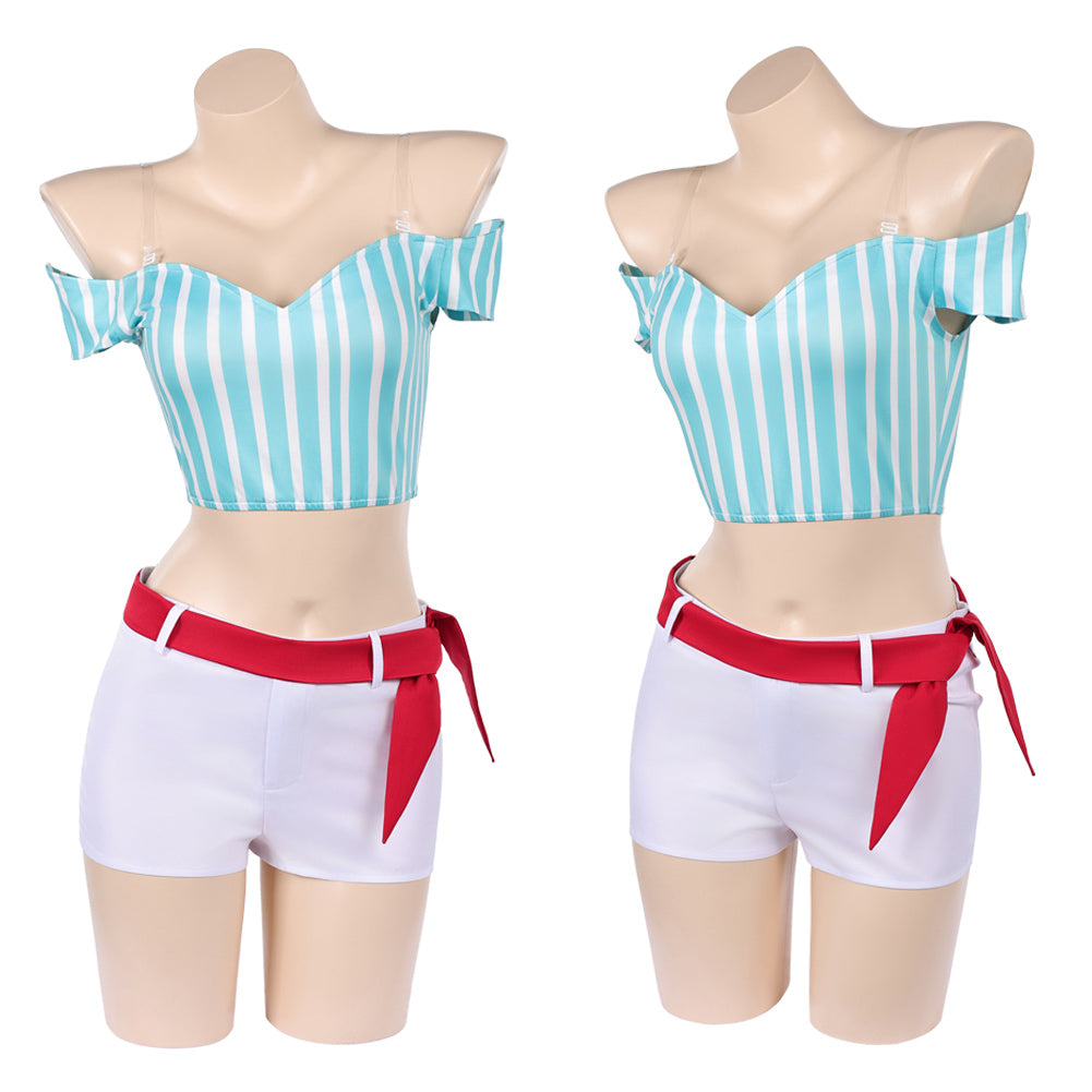 Cosplay Costume Nami One Piece Whole Cake Island Arc Anime Cosplay Tenue Bleue et Blanche Femme