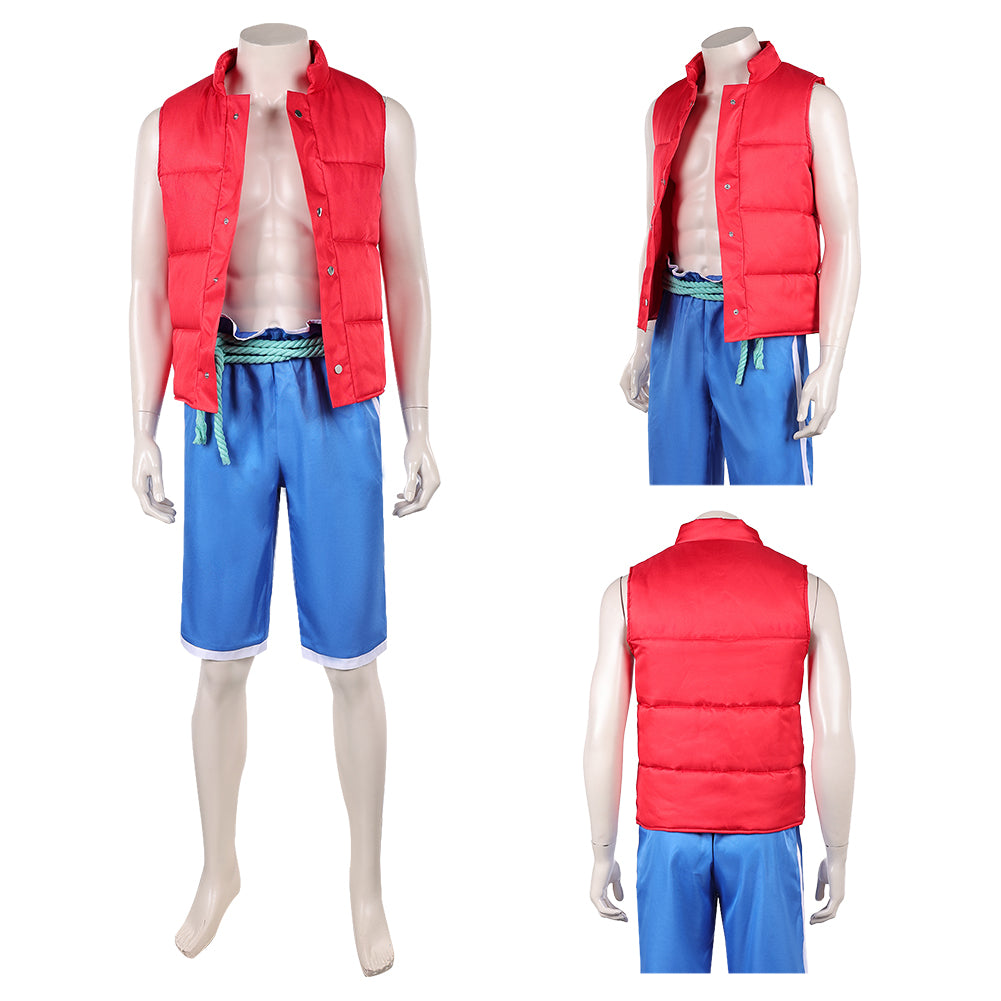 Cosplay Costume Raww Forgotten Island(2026) Film Cosplay Gilet Rouge+Short Bleu Homme