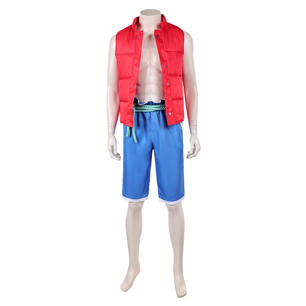Cosplay Costume Raww Forgotten Island(2026) Film Cosplay Gilet Rouge+Short Bleu Homme