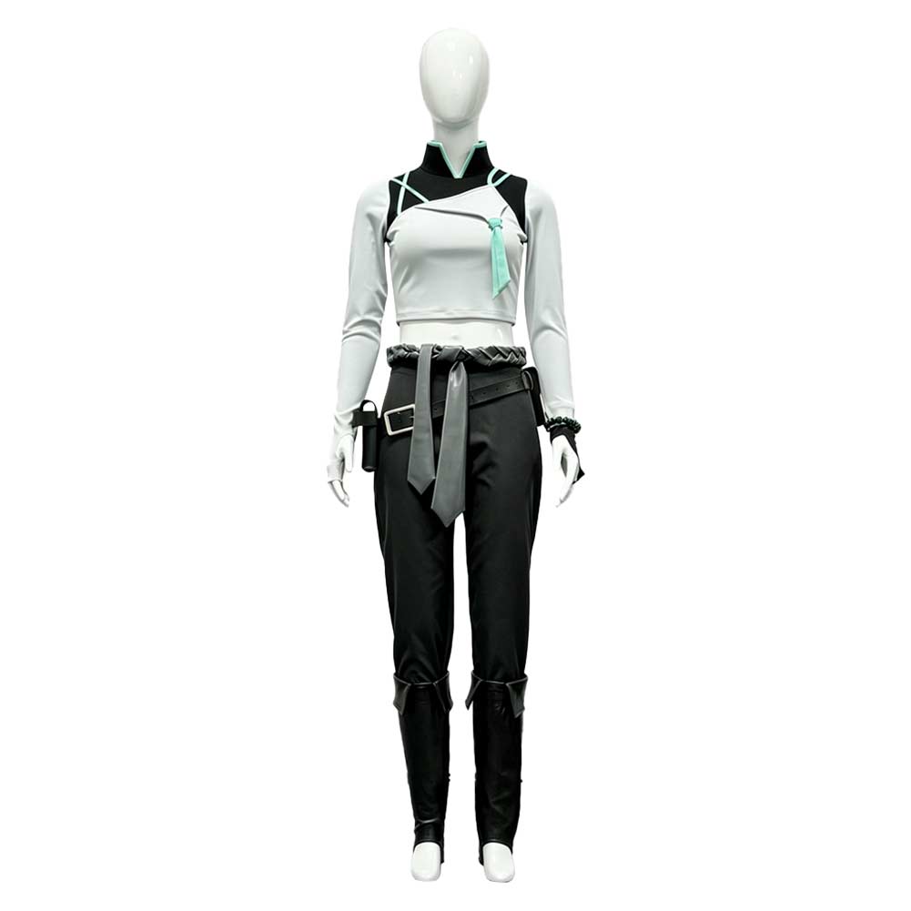 Cosplay Costume Sage Valorant Jeu Cosplay Tenue Blanche et Noire Femme