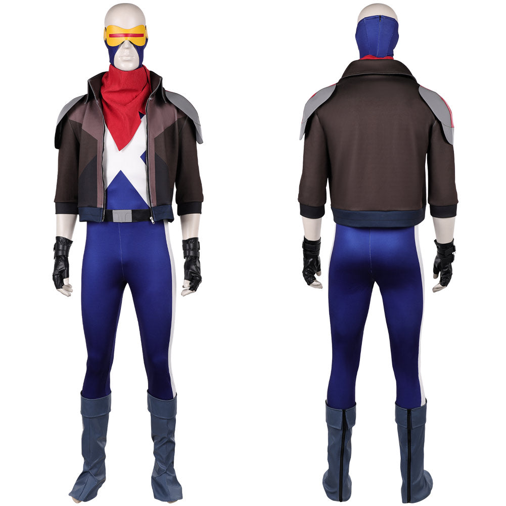 Cosplay Costume Scott Summers X-Men '97 Saison 2(2026) TV Cosplay Combinaison Bleue+Veste Homme