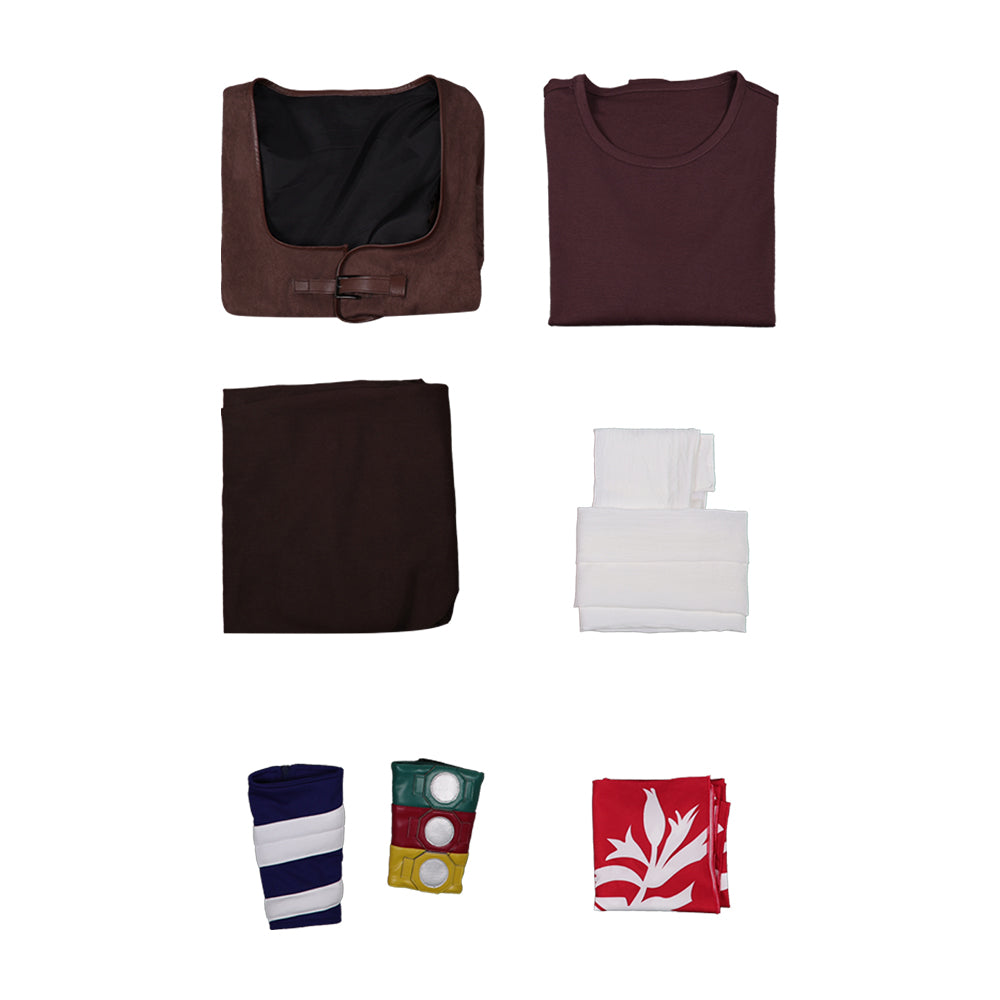 Cosplay Costume Usopp One Piece Live Action 2(2026) TV Cosplay Tenue Brune avec Bandana Rouge Homme