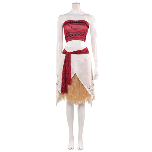 Cosplay Costume Vaiana La Légende du Bout du Monde(2026) Film Cosplay Bustier Rouge+Jupe Beige Femme