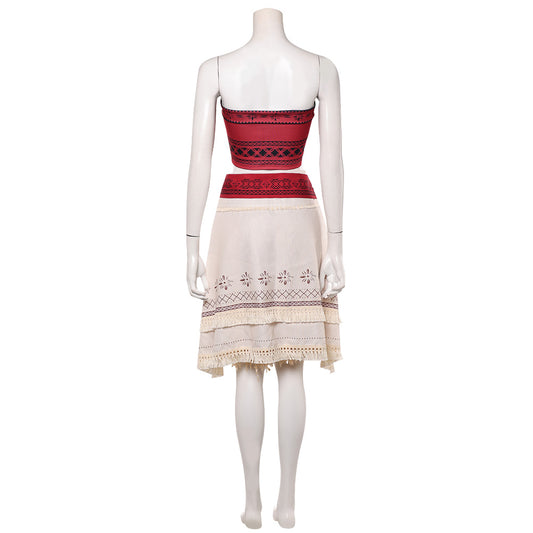 Cosplay Costume Vaiana La Légende du Bout du Monde(2026) Film Cosplay Bustier Rouge+Jupe Beige Femme