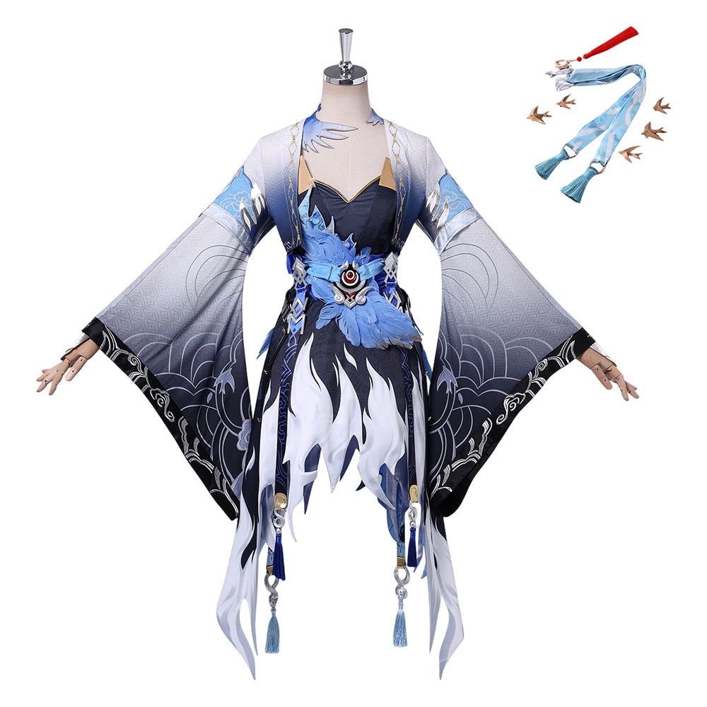 Cosplay Costume Yangyang Xuanling Wuthering Waves Jeu Cosplay Robe Bleue et Grise Femme