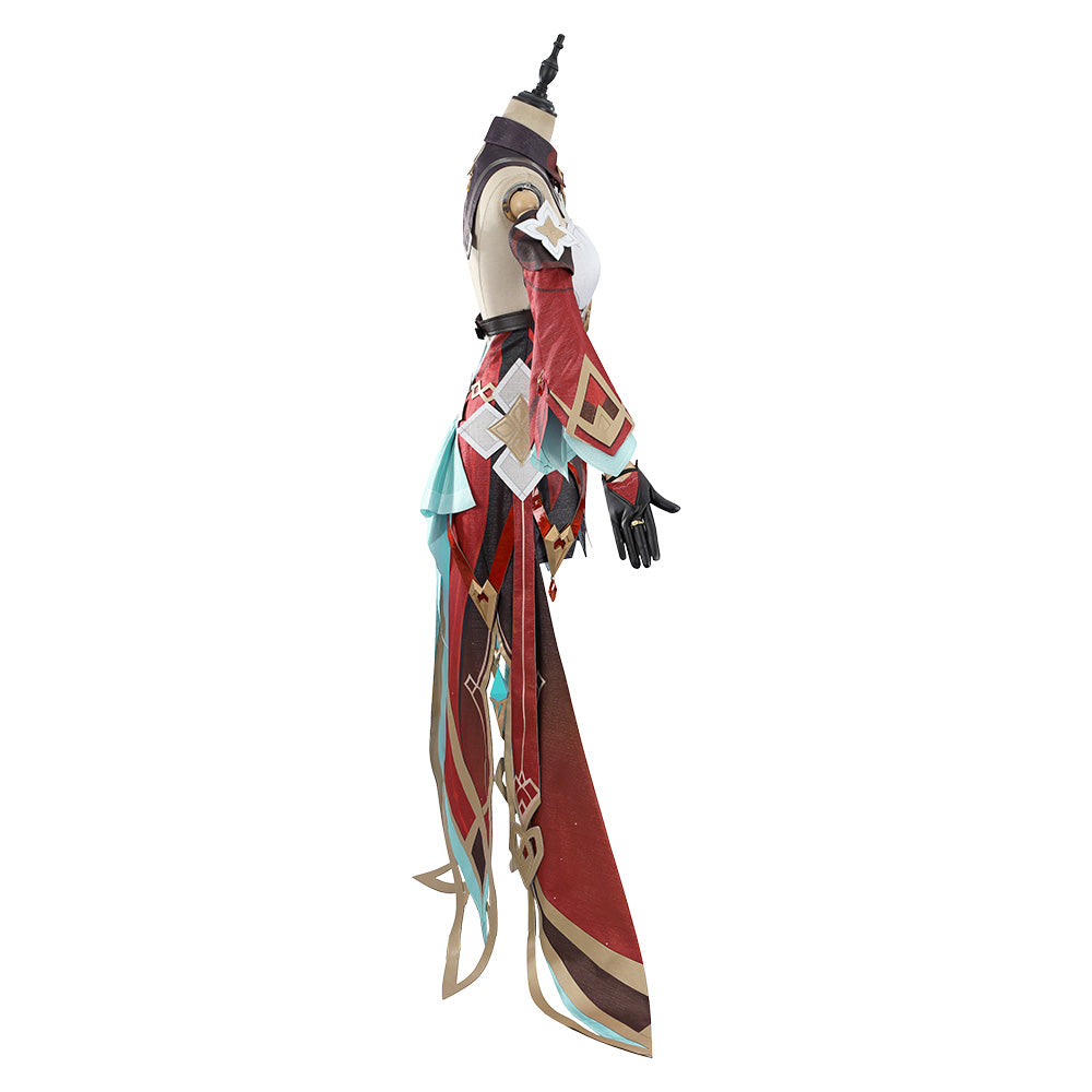 Genshin Impact Alice Tenue Rouge et Verte Cosplay Costume
