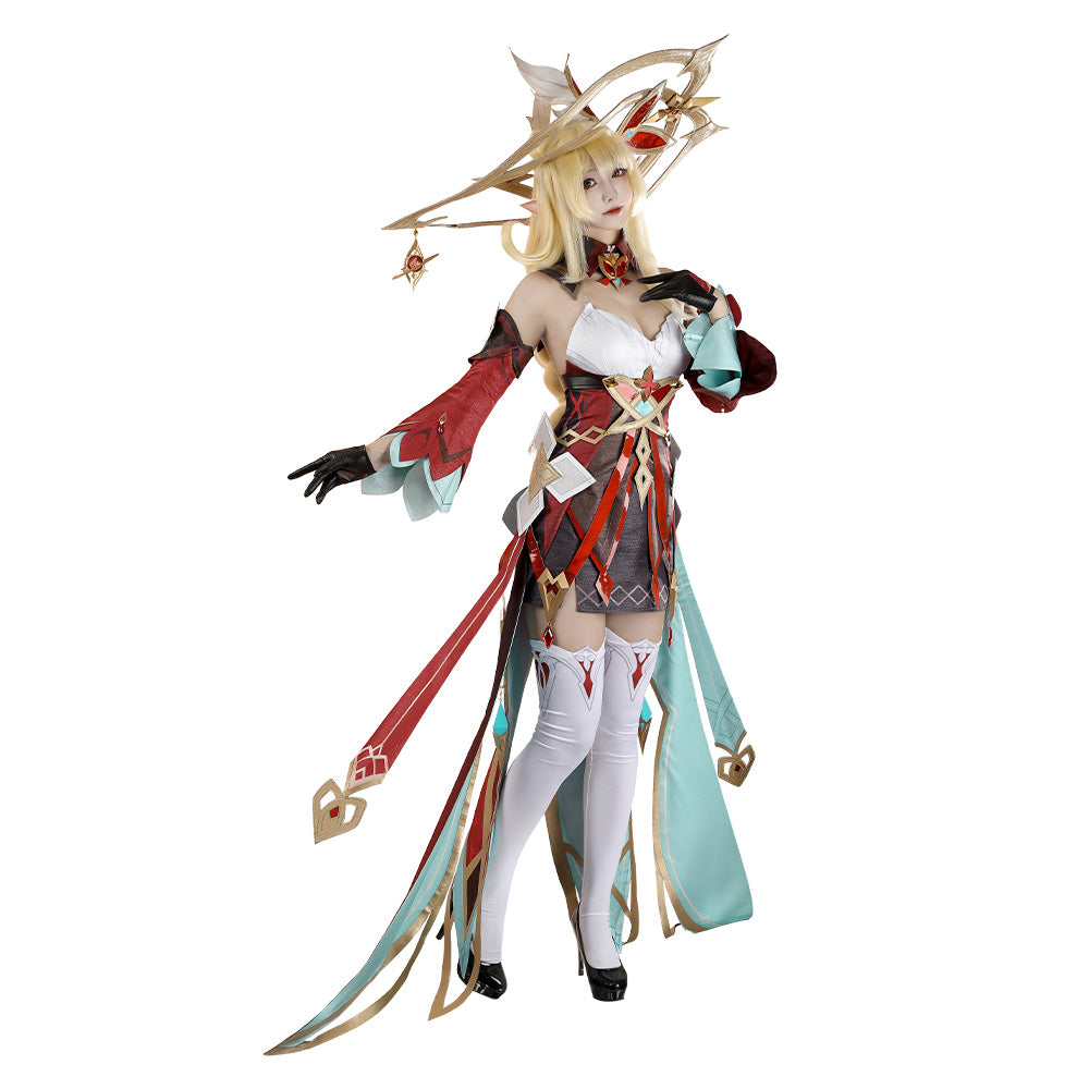 Genshin Impact Alice Tenue Rouge et Verte Cosplay Costume
