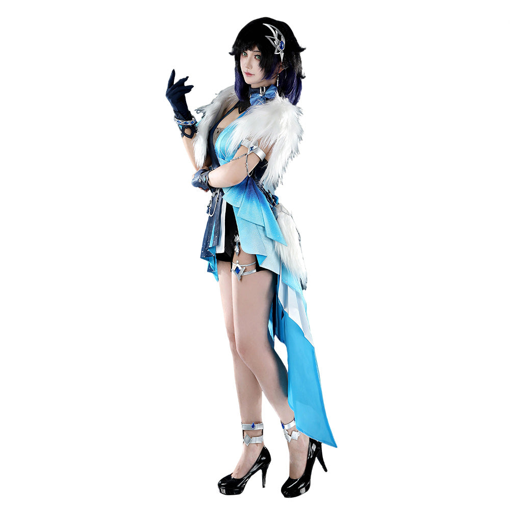 Genshin Impact Yelan Tenue Bleue et Noire Cosplay Costume