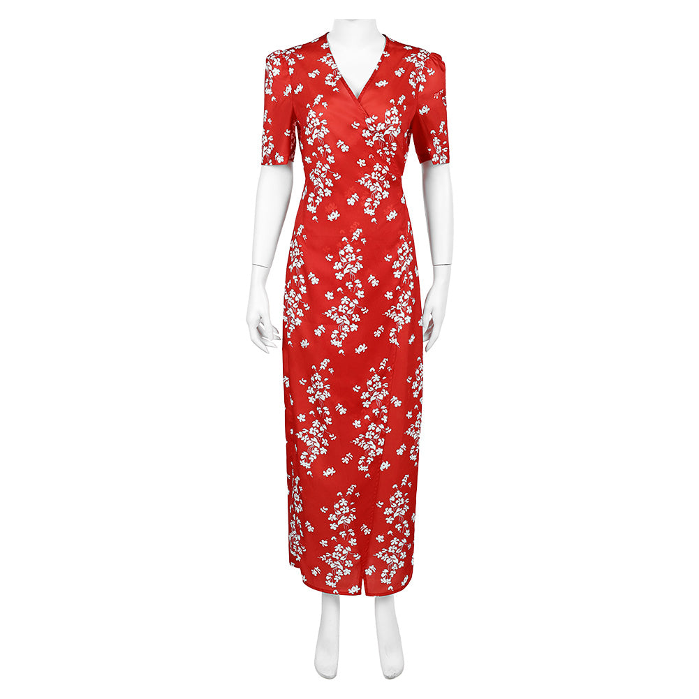 Honey Don't!(2025) Honey O'Donahue Robe Rouge en Mousseline à Fleurs Cosplay Costume