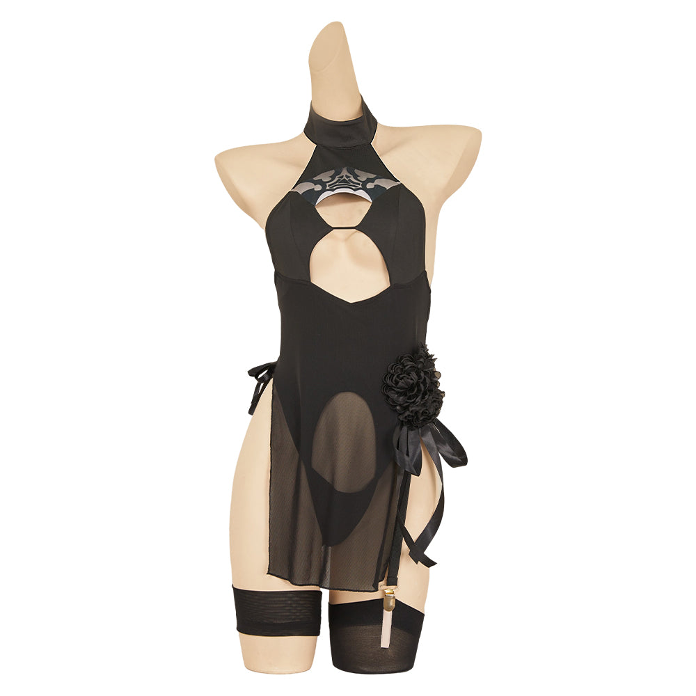 NieR: Automata x NIKKE 2B Maillet de Bain Noir Cosplay Costume