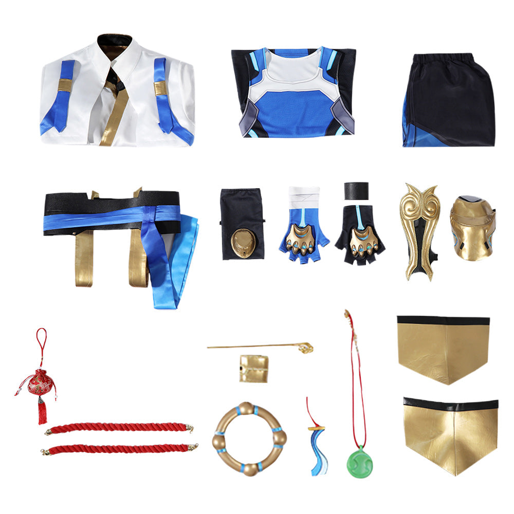 Overwatch Wuyang Ye Tenue Blanche et Bleue Cosplay Costume
