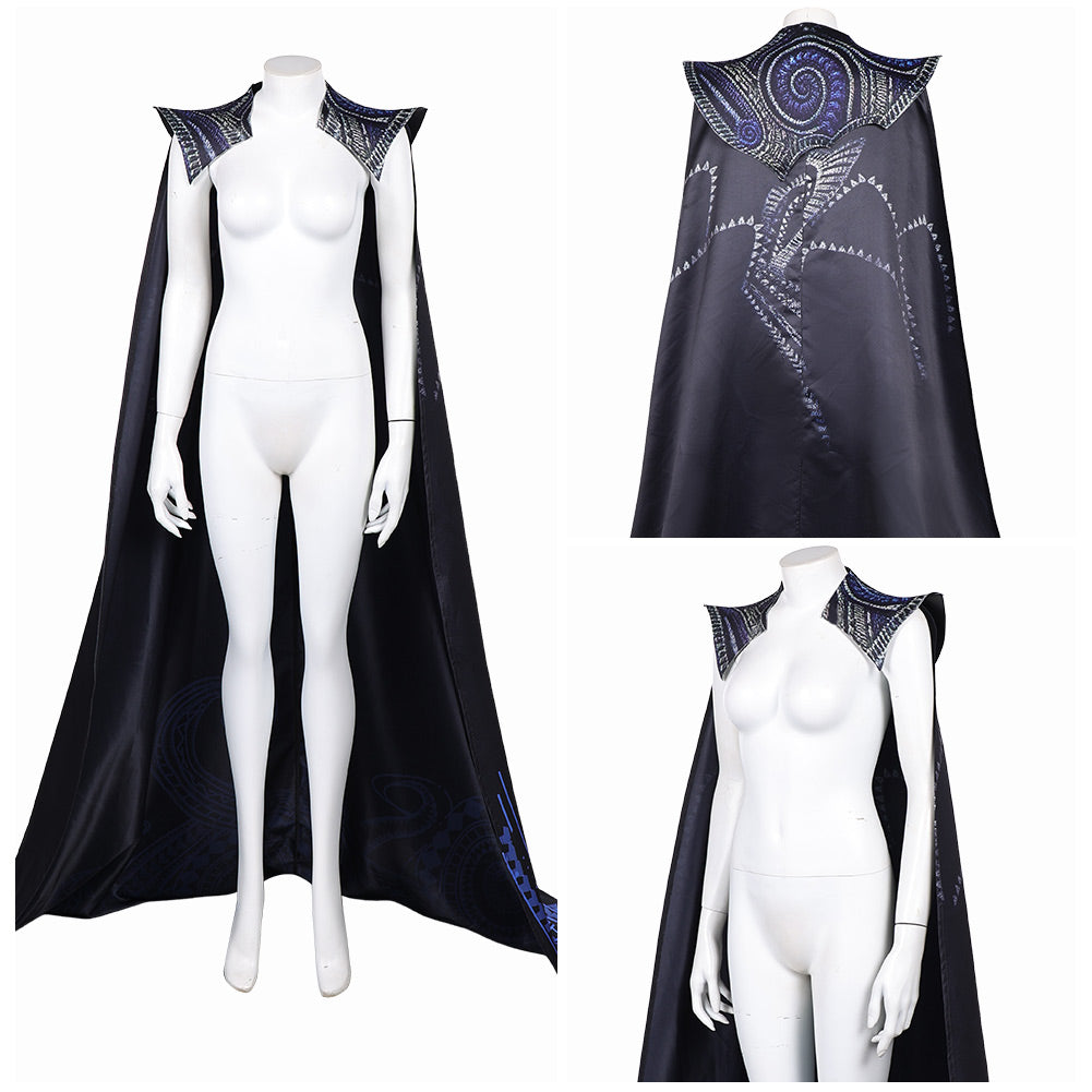 Wicked: For Good(2025) Elphaba Cape Noire à Imprimé Motif Bleu Cosplay Costume