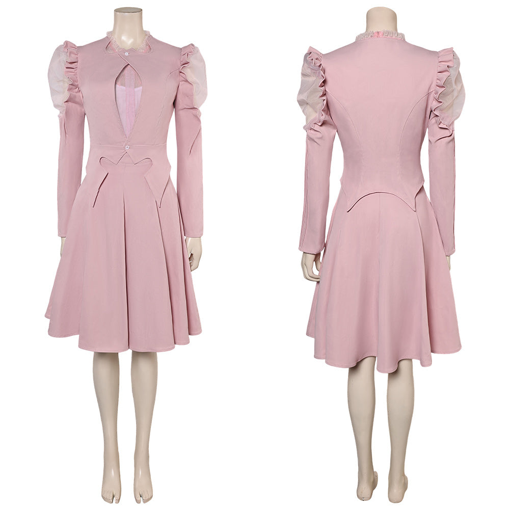 Wicked(2024) Glinda Robe Rose à Manches Bouffantes Cosplay Costume