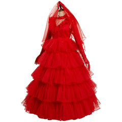 Adulte Beetlejuice Beetle Juice Lydia  Mariée Rouge Robe Cosplay Costume Ver.A