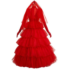 Adulte Beetlejuice Beetle Juice Lydia  Mariée Rouge Robe Cosplay Costume Ver.A
