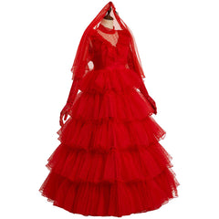 Adulte Beetlejuice Beetle Juice Lydia  Mariée Rouge Robe Cosplay Costume Ver.A