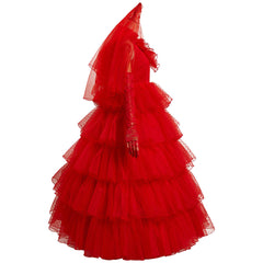 Adulte Beetlejuice Beetle Juice Lydia  Mariée Rouge Robe Cosplay Costume Ver.A