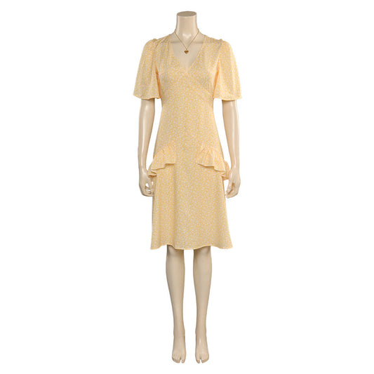 2023 Film Barbie Margot Robbie Barbie Robe Jaune avec Collier Cosplay Costume