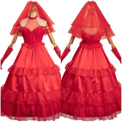 Beetlejuice Lydia Deetz Robe de Mariage Rouge Design Original Cosplay Costume