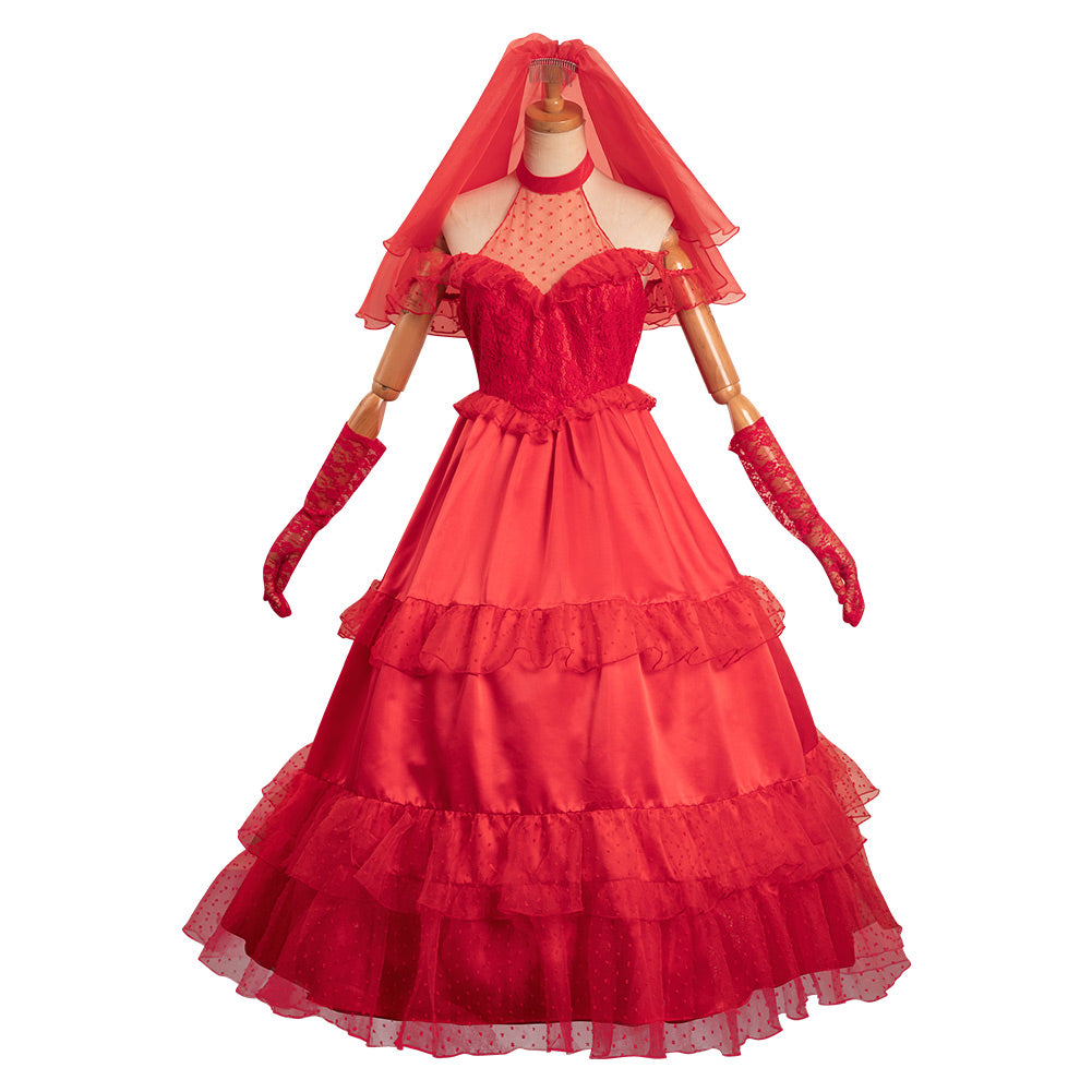 Beetlejuice Lydia Deetz Robe de Mariage Rouge Design Original Cosplay Costume